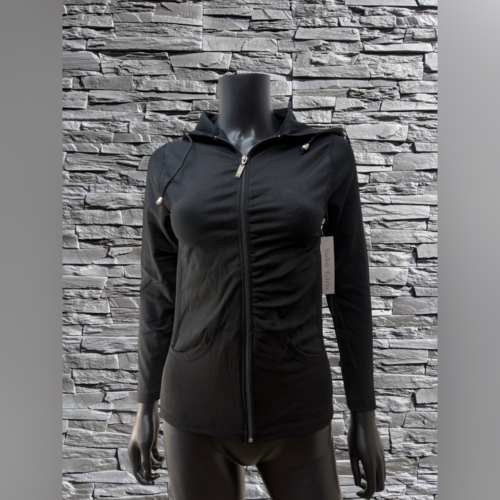 Soho Girls Black Zip‎ Hoodie Jacket NWT One Size Stretch Athleisure